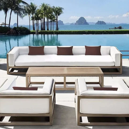 Vendita calda Europa Style Pool Patio Outdoor Garden Deck Furnitures Set di divani da giardino in legno